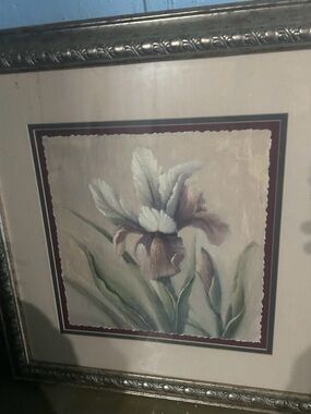 Framed Floral Iris Wall Art in Soft Neutrals